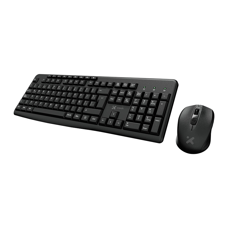 Xtech - Keyboard and mouse set - Spanish - Wireless - 2.4 GHz - Black